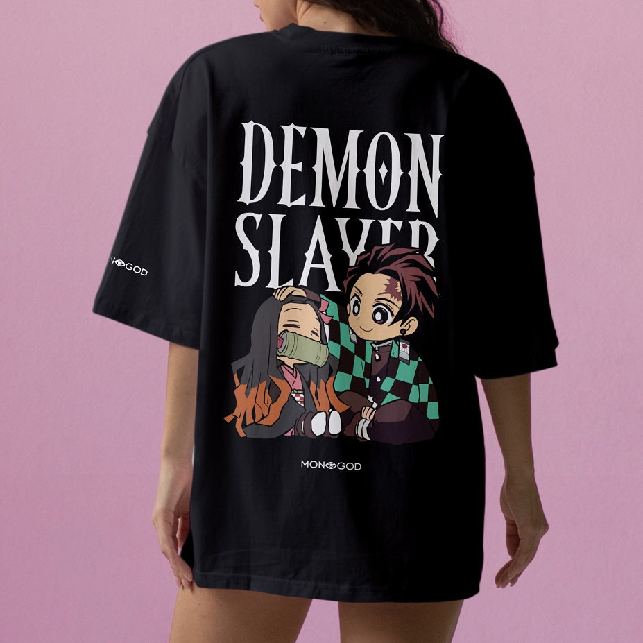 Tanjiro and Nezuko demon slayer brother and sister oversized tshirt