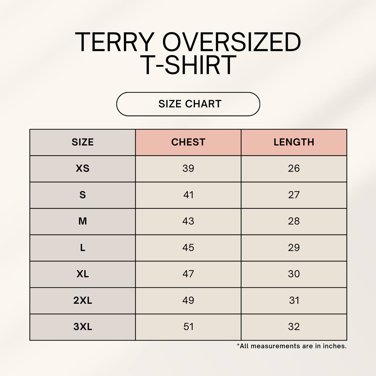 Monogod Oversized Tshirt Size Chart