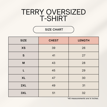 Monogod Oversized Tshirt Size Chart